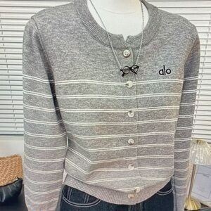 ALO Yoga Gray and White Striped Cardigan